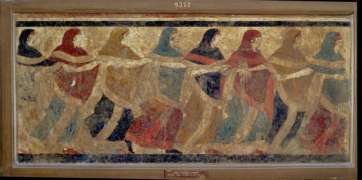 Mujeres realizando la danza ceremonial funeraria en cadena, de Ruvo, siglo IV a.C. de Italian School