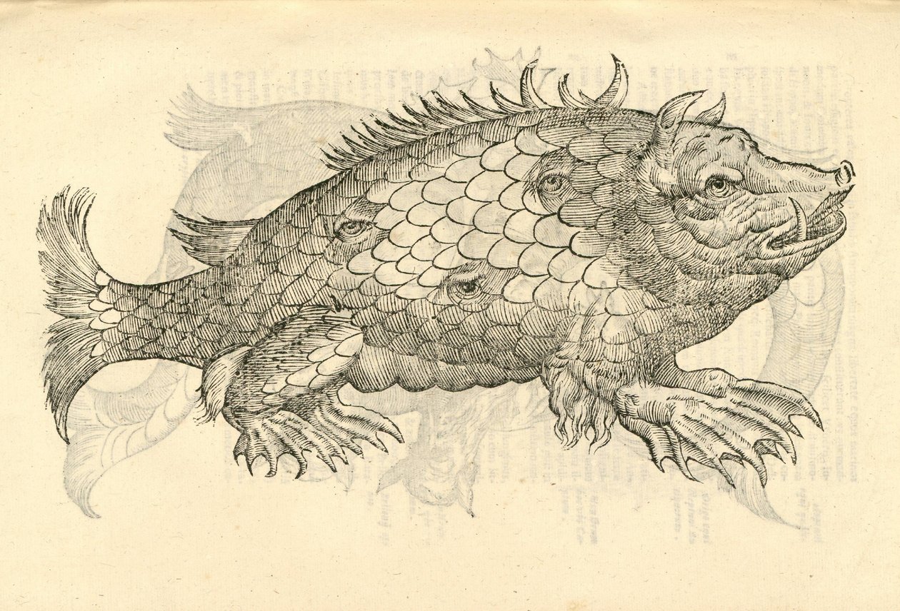 Ilustración de Monstrosus Sur marinus de Historia de Monstruos de Aldrovandi, 1642 de Italian School
