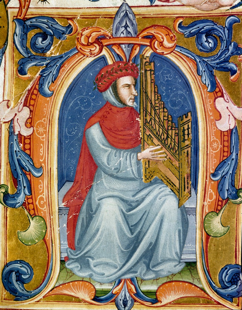Retrato de Francesco Landini o Landino tocando el órgano (1325 1397) Compositor, organista, cantante y poeta italiano. Miniatura del Códice Squarcialupi del siglo XV. Florencia, Biblioteca Laurenziana, Ms. Pal. 87. de Italian School