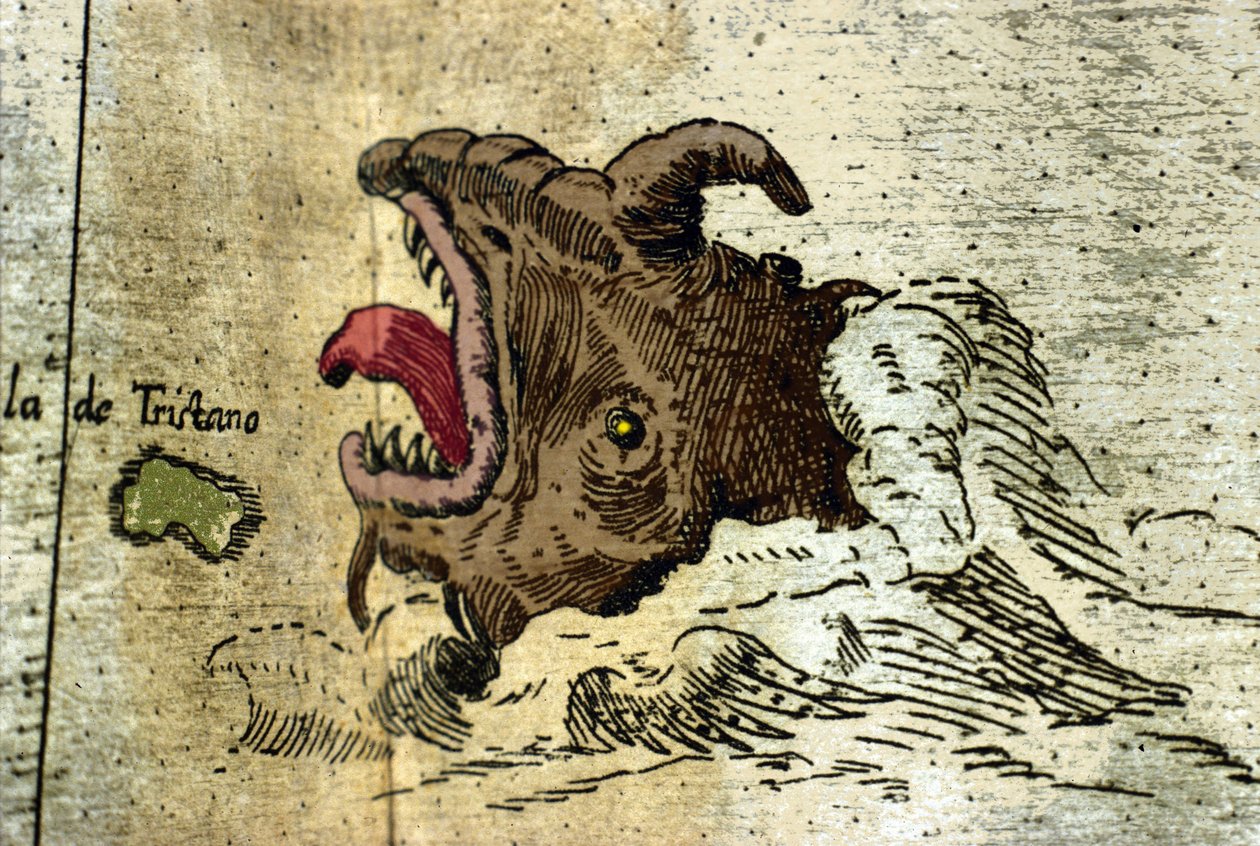 Representación de un monstruo marino cerca del archipiélago de Tristán da Cunha. Detalle del Atlas de Urbano Monte de Italian School
