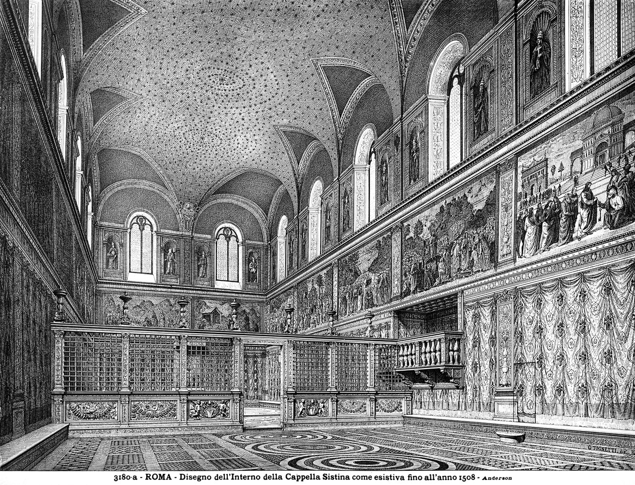 Dibujo que representa el interior de la Capilla Sixtina antes de la renovación en 1508 de Italian School Italian School