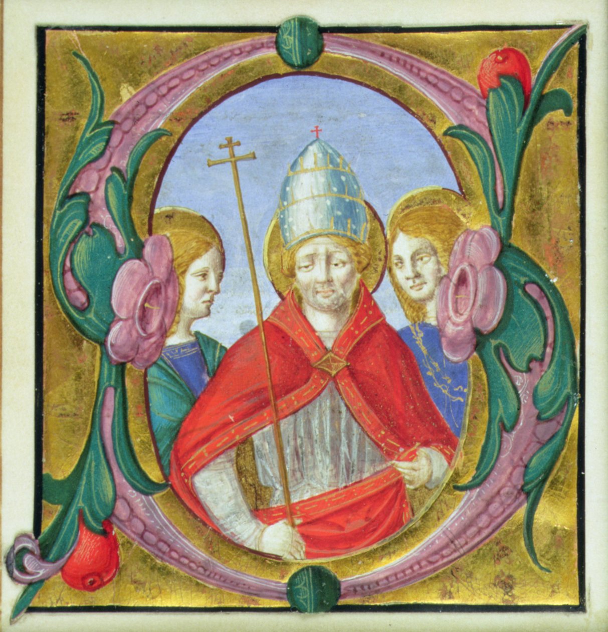 Inicial historiada S que representa a San Gregorio y dos santos de Italian School Italian School
