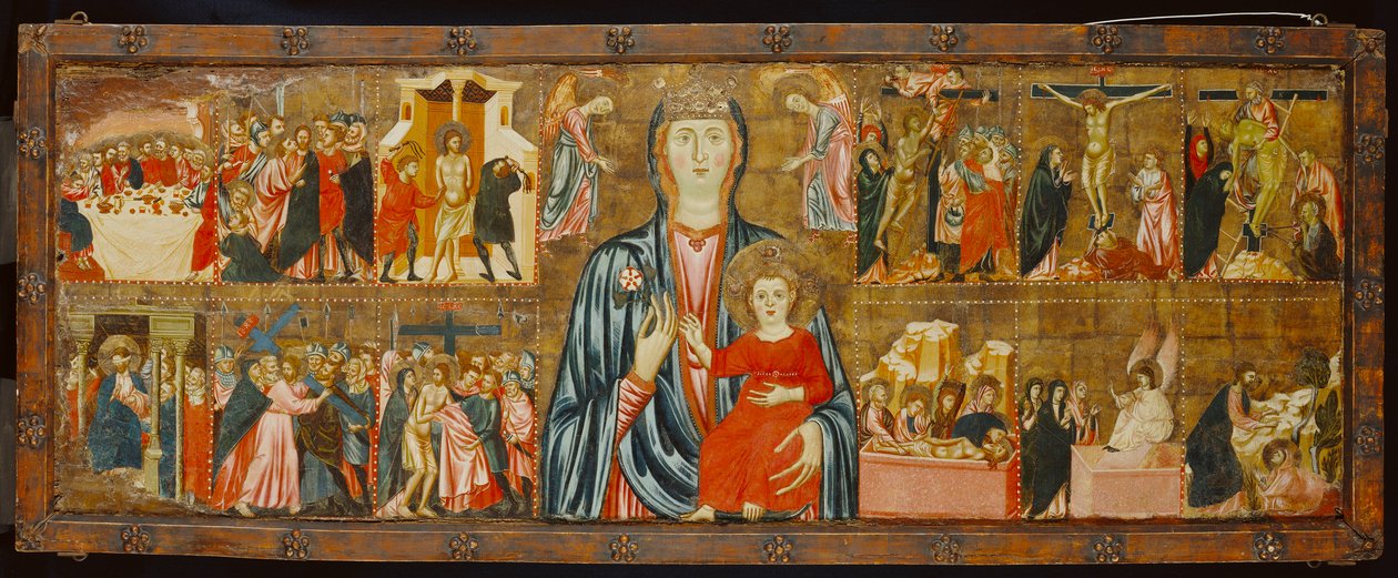 Madonna y Niño y Dos Ángeles con Doce Escenas de la Pasión de Italian School Italian School