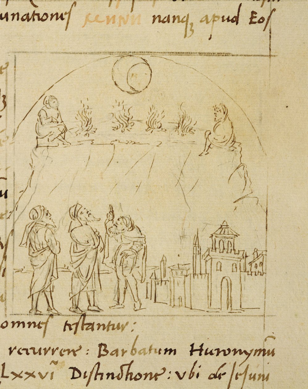 Ms.LAT.446 fol.2v Los sabios estudian el movimiento de las estrellas para determinar la fecha exacta de la Pascua, de Ortopascha por el Peregrino Prisciano de Italian School Italian School