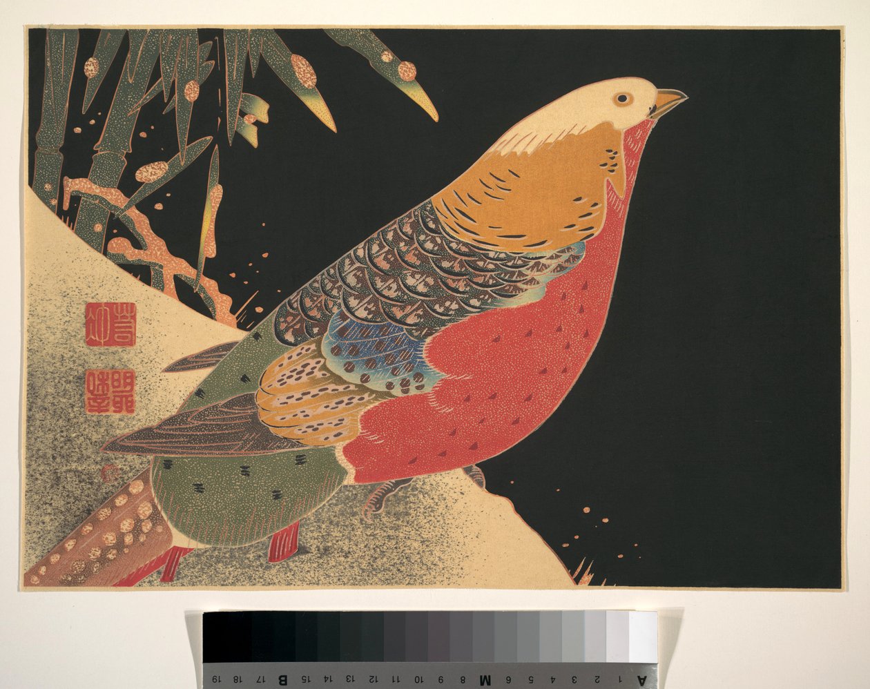 Faisán dorado en la nieve, c.1900 (xilografía, tinta y color sobre papel) de Ito Jakuchu
