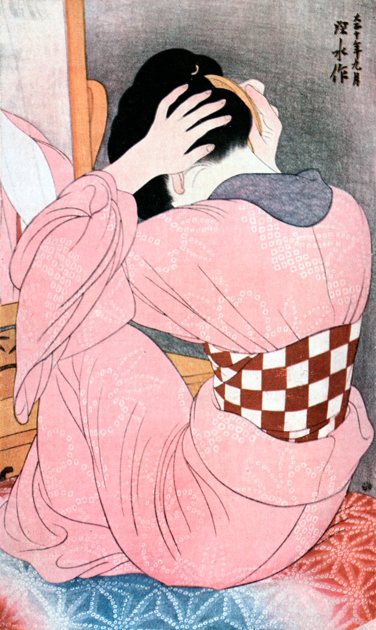 Una niña peinándose o Mujer con una faja de Ito Shinsui