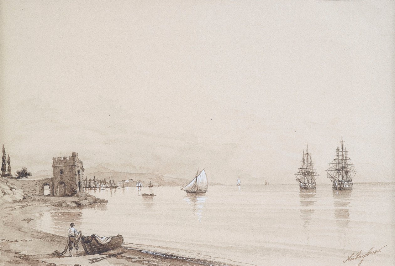 Vista de una bahía con numerosos veleros (¿Feodosia?) de Ivan Konstantinovich Aivazovsky