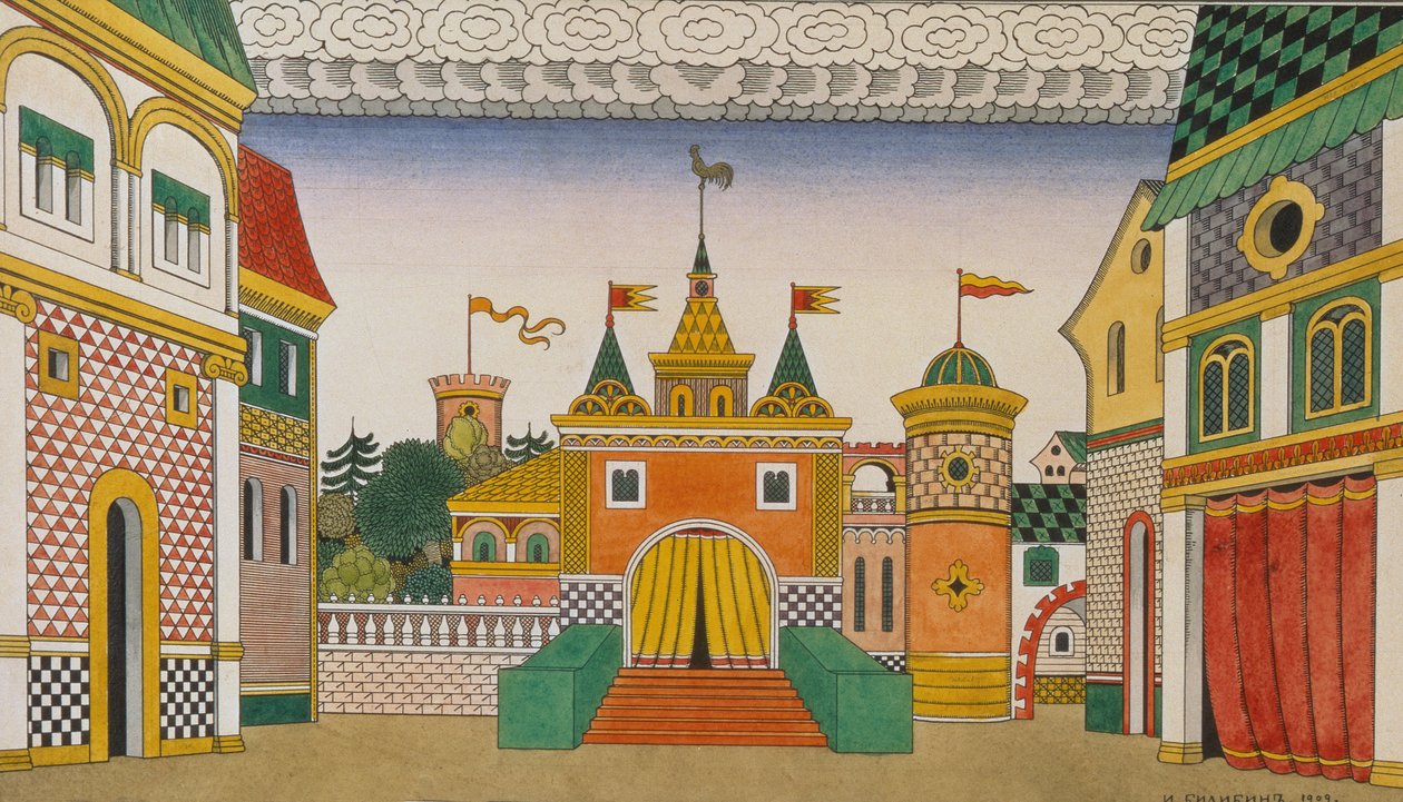 Boceto para la ópera, El gallo de oro, de Nikolai Rimsky-Korsakov (1844-1908), 1909 de Ivan Yakovlevich Bilibin