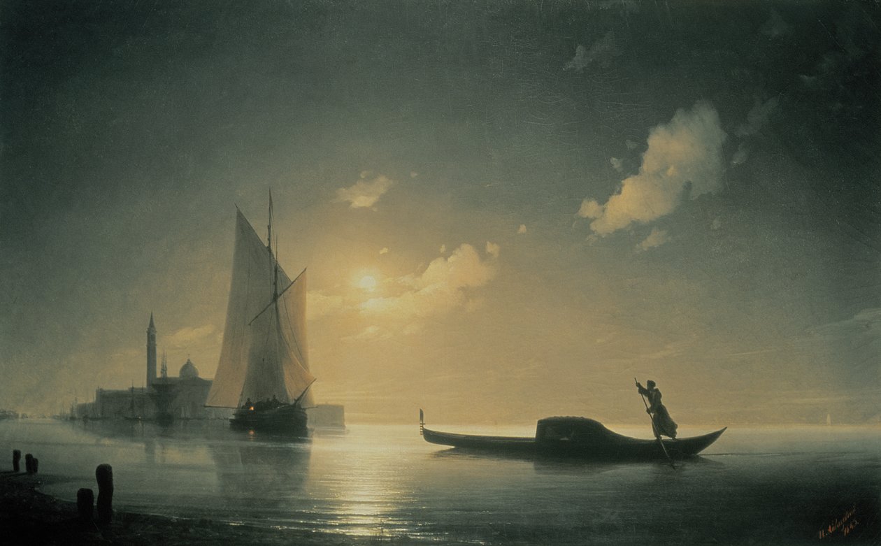 Gondolero en el mar de noche, 1843 de Ivan Konstantinovich Aivazovsky