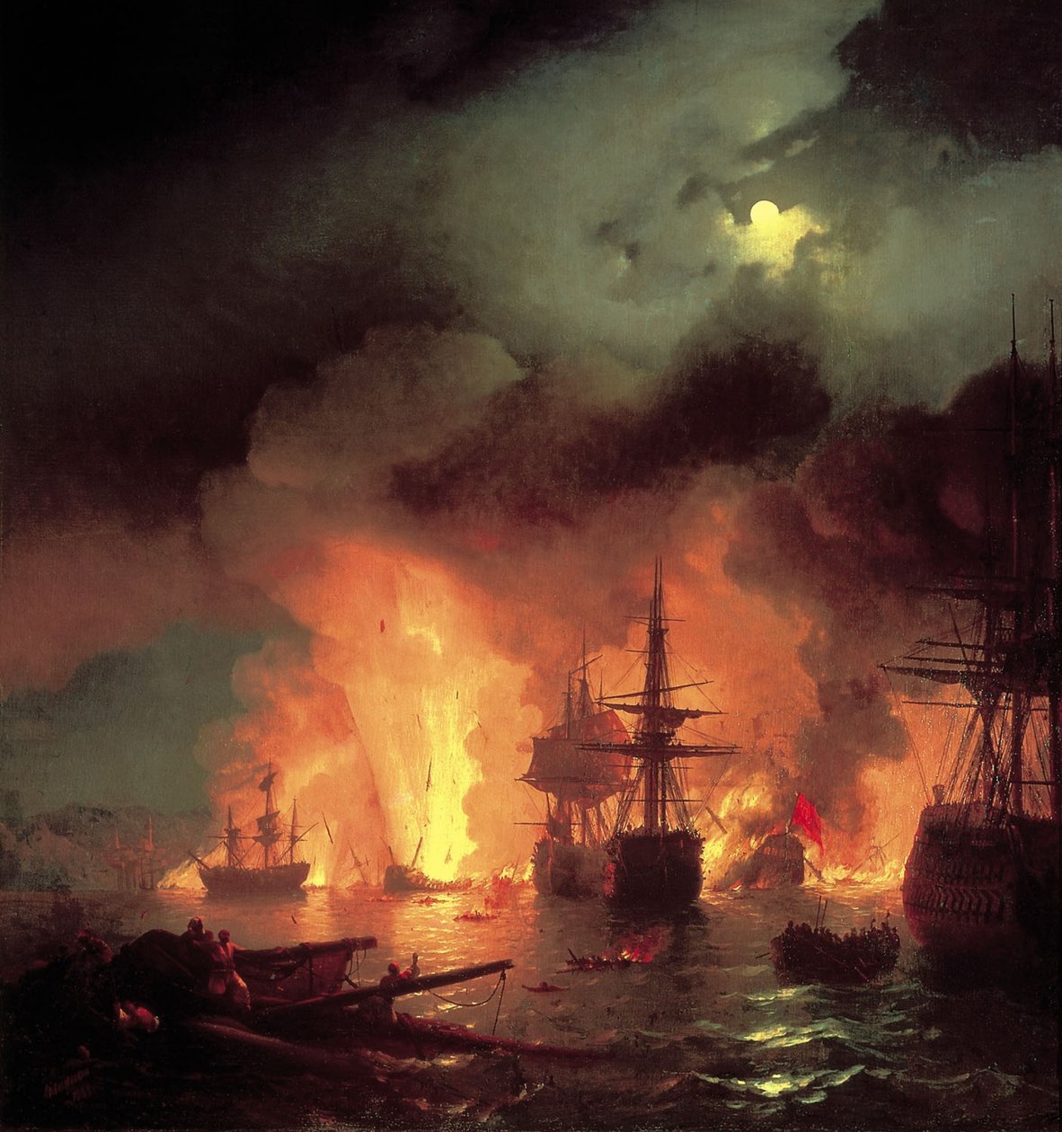 Batalla de Çesme de noche de Ivan Aivazovsky