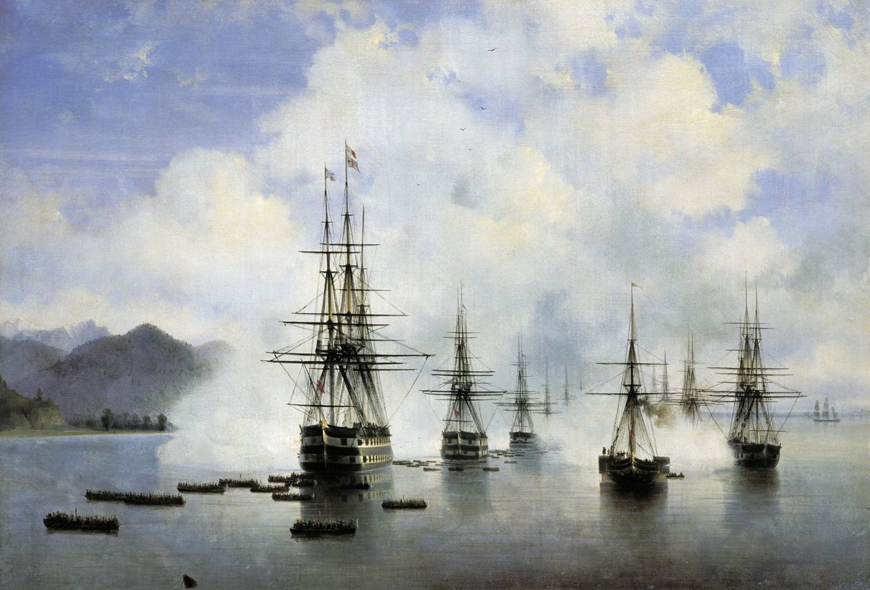 Ruso: "El desembarco de N. N. Raevskyi en Subashi" El desembarco de N. N. Raevskyi en Subashi de Ivan Aivazovsky