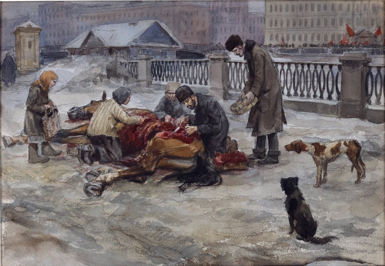 Años de hambre en Petrogrado por Vladimirov, Ivan Alexeyevich (1869-1947). Acuarela, gouache sobre papel de Ivan Alexeyevich Vladimirov