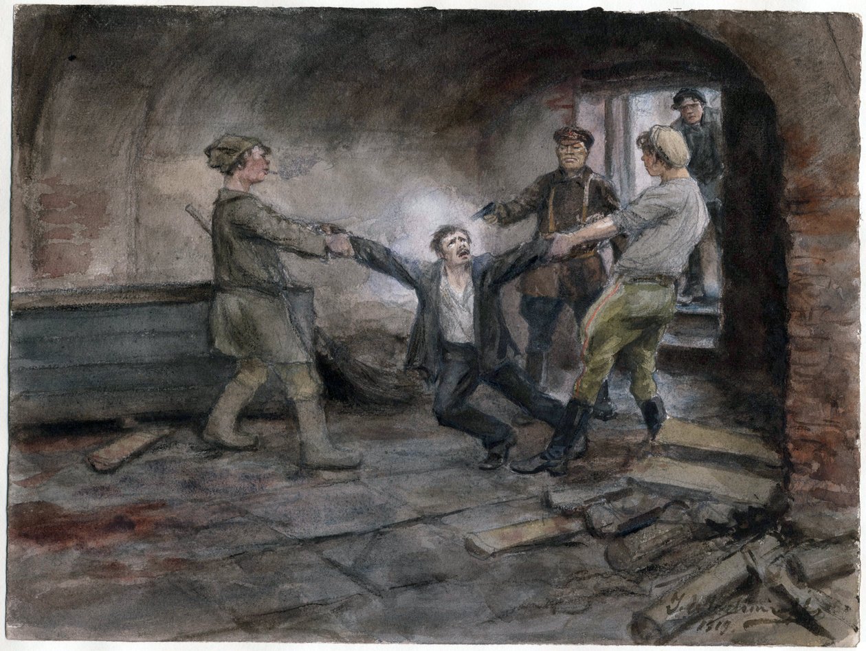 Un detenu emmene pour etre execute - Hombre detenido y ejecutado (de la serie de acuarelas Revolución rusa) - Vladimirov, Ivan Alexeyevich (1869-1947) - 1919 - Acuarela sobre papel - 25,7x34,5 - Colección particular de Ivan Alexeyevich Vladimirov