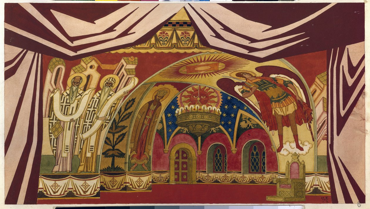 Decoración para la ópera ""La novia del zar"" de Nicolas (Nikolai) Rimsky Korsakov (Rimsky-Korsakov) (1844-1908). Obra de Ivan Yakovlevich Bilibin (Bilibin) (1876-1942), acuarela y gouache sobre papel de Ivan Yakovlevich Bilibin