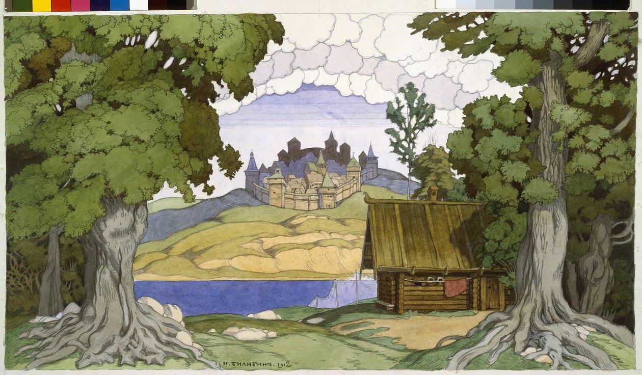 Decoración para la ópera ""La tumba de Askold"" de Alexei Vertovski (1799-1862). Obra de Ivan Yakovlevich Bilibin (Bilibin) (1876-1942), acuarela sobre papel de Ivan Yakovlevich Bilibin