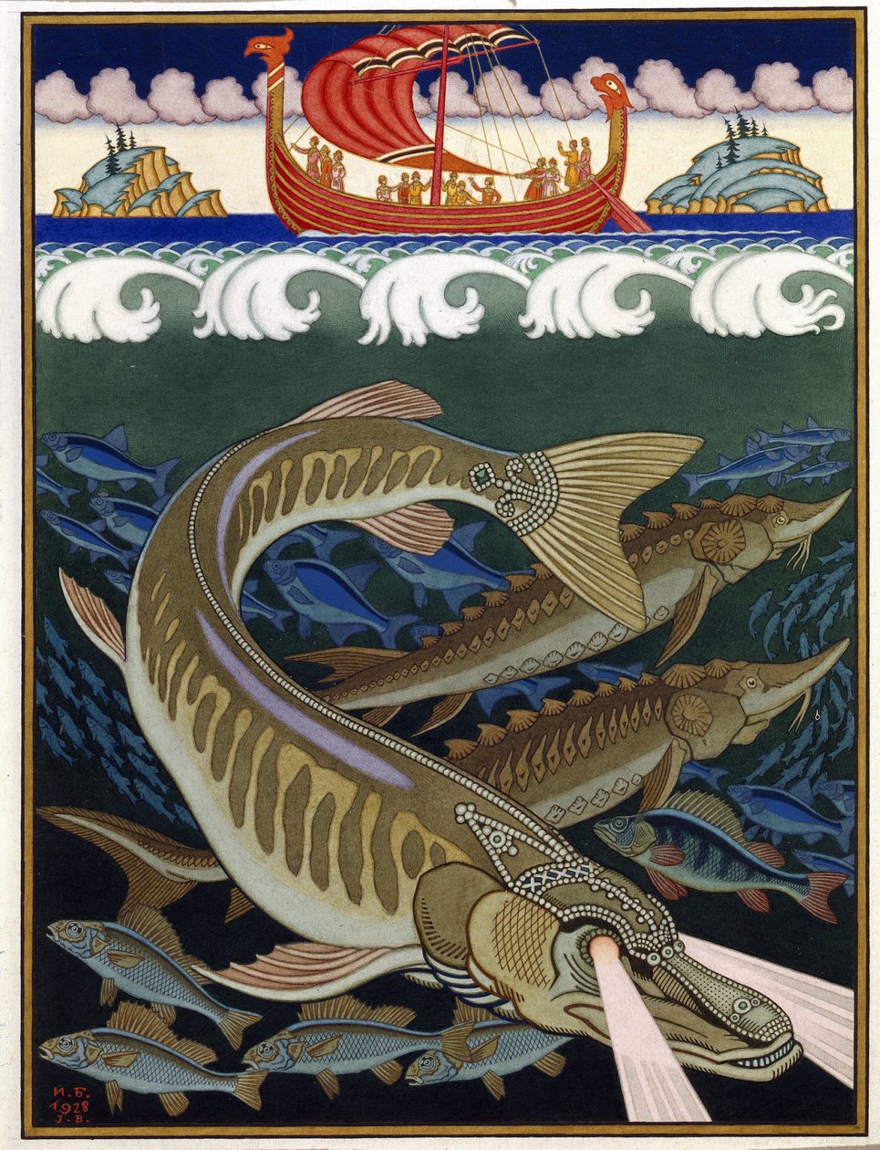 El imperio del mar (Sea Empire). Cuento tradicional ruso. Obra de Ivan Yakovlevich Bilibin (Bilibin) (1876-1942), acuarela y gouache sobre papel de Ivan Yakovlevich Bilibin