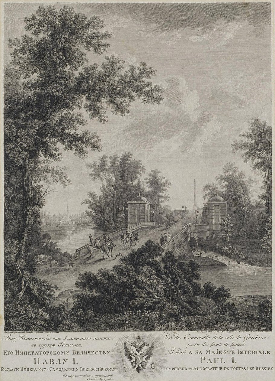 Vista de la Plaza del Condestable desde el Puente de Piedra en Gatchina de Ivan Dmitryevich Telegin