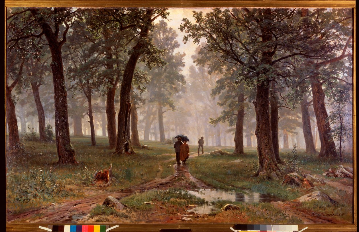 Lluvia en un bosque de robles - Pintura de Ivan Ivanovich Shishkin (Shishkin) (1832-1898), óleo sobre lienzo de Ivan Ivanovich Shishkin