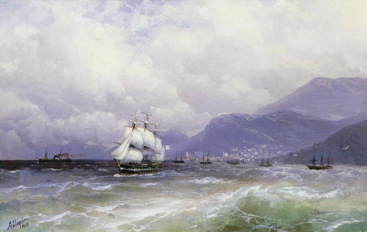 Un paisaje costero con barcos frente a Trebisonda, 1888 de Ivan Konstantinovich Aivazovsky
