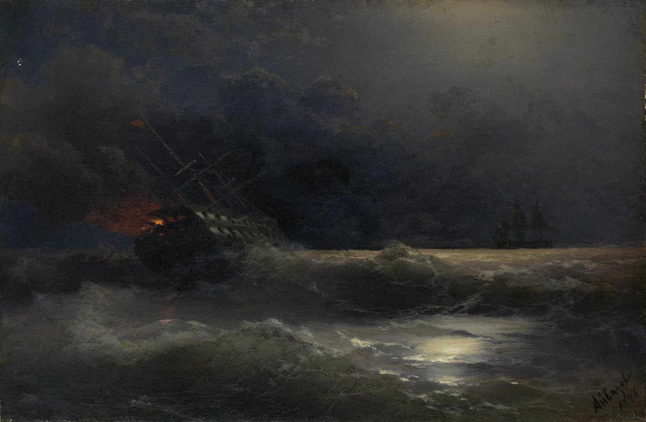 Barco en llamas, un episodio de la Guerra Ruso-Turca, 1896 de Ivan Konstantinovich Aivazovsky