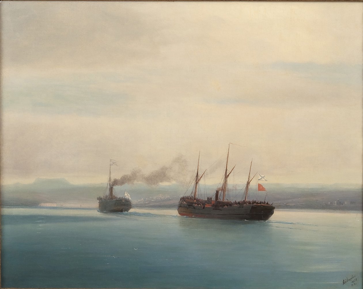 Captura del transporte de tropas turco Mersina por el vapor Rusia el 13 de diciembre de 1877, 1877 de Ivan Konstantinovich Aivazovsky