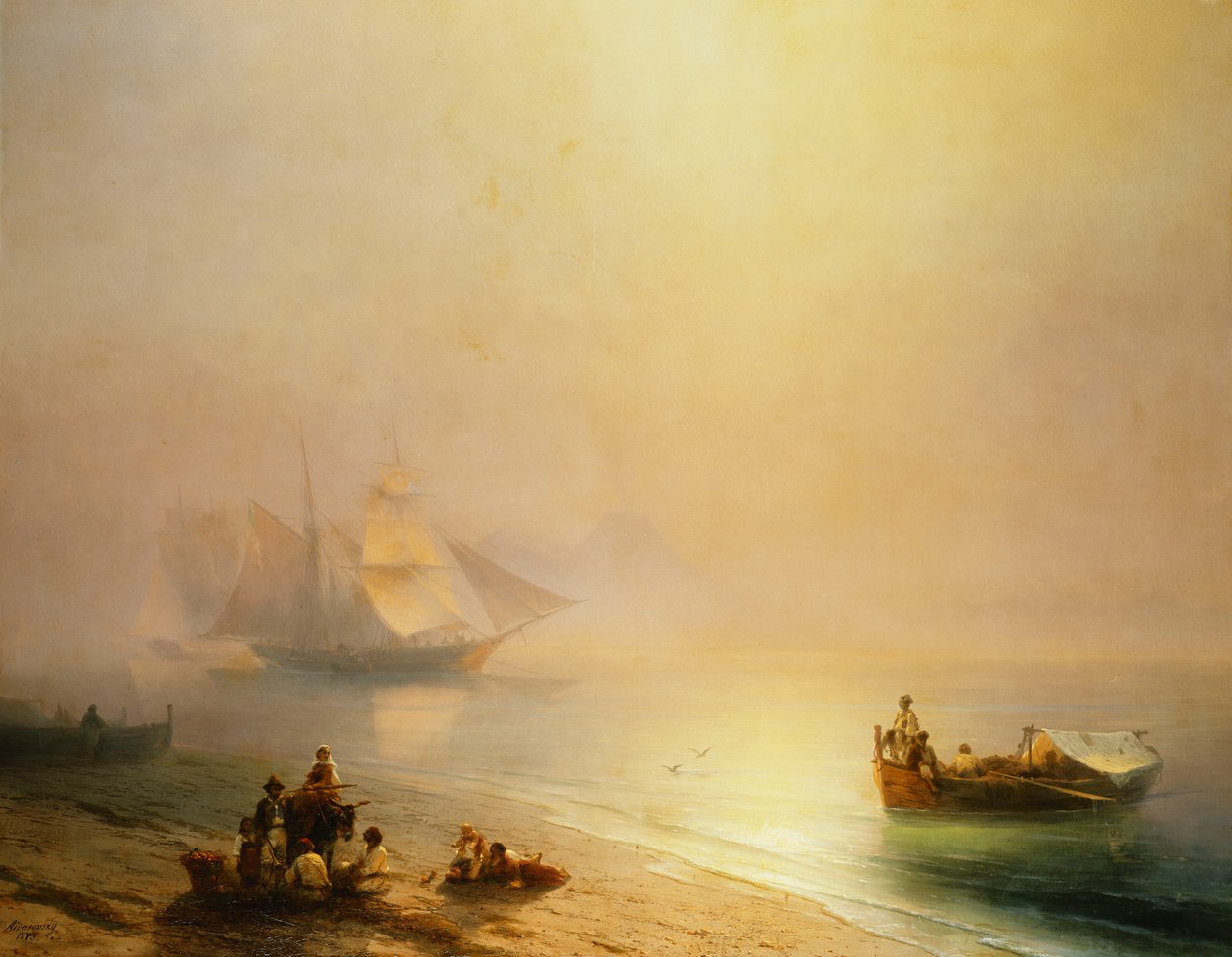 Pescadores en la orilla del mar, la bahía de Nápoles, 1873 de Ivan Konstantinovich Aivazovsky
