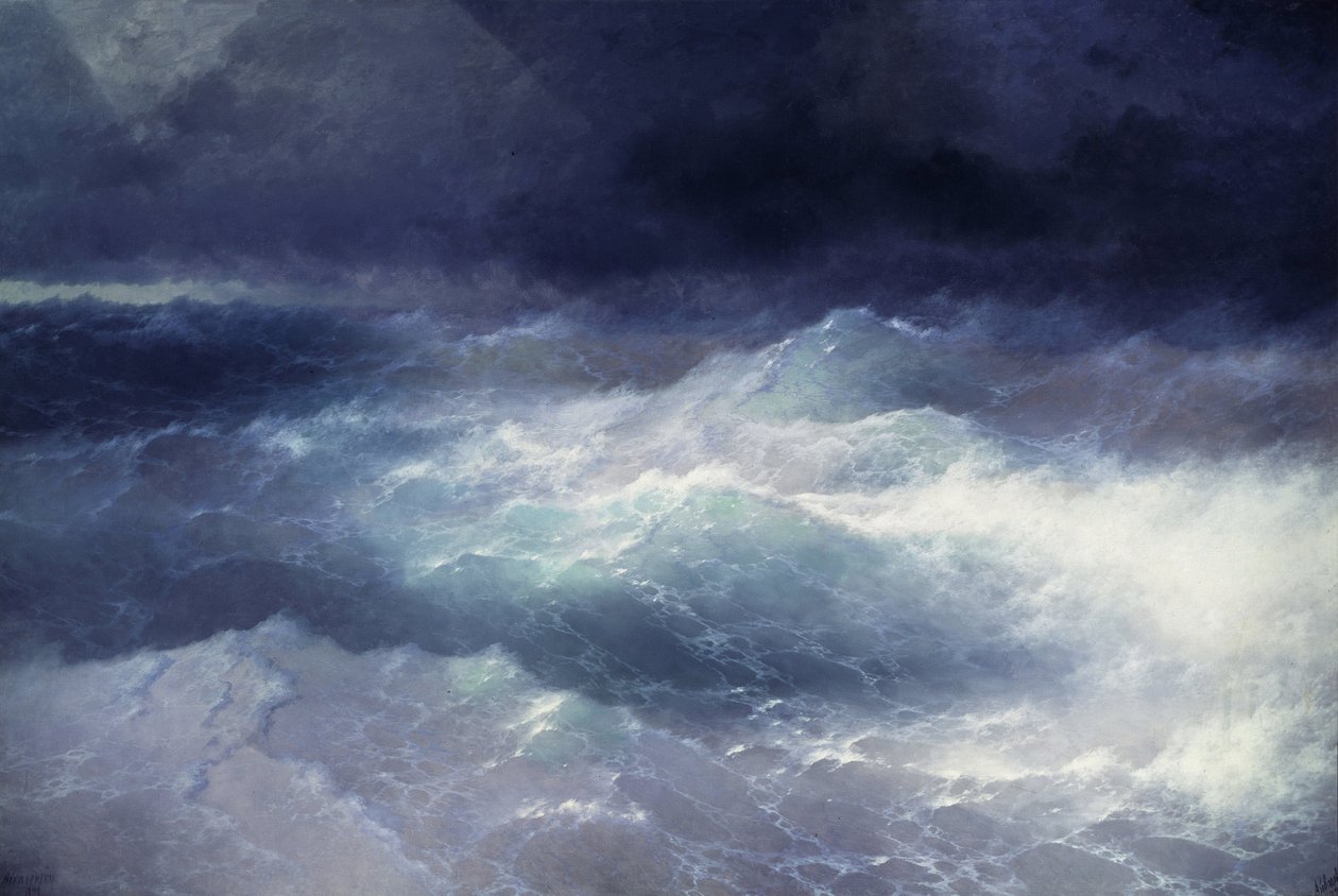 Entre las olas. Pintura de Ivan Konstantinovich Alvazosky (1817-1900). Óleo sobre lienzo, 285 x 429 cm de Ivan Konstantinovich Alvazosky