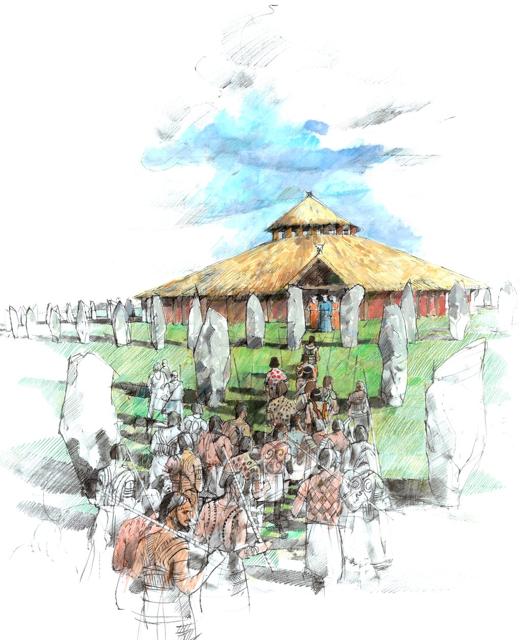 Procesión ceremonial en el círculo de piedras de Avebury, Wiltshire de Ivan Lapper