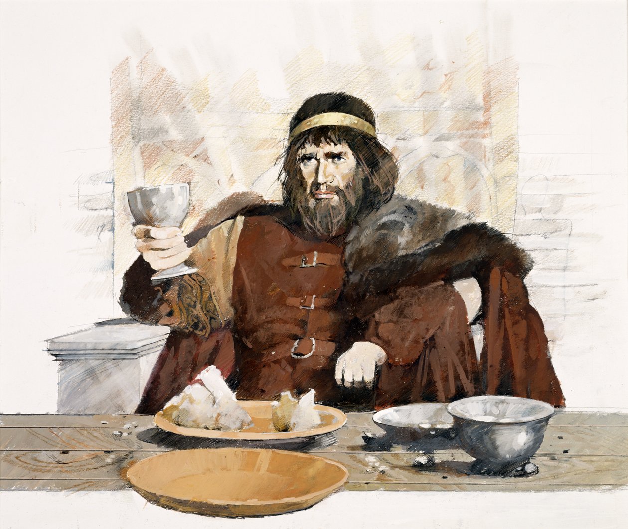 Rey de Cornualles de la Edad Oscura" en el castillo de Tintagel, Cornualles (acuarela sobre papel) de Ivan Lapper
