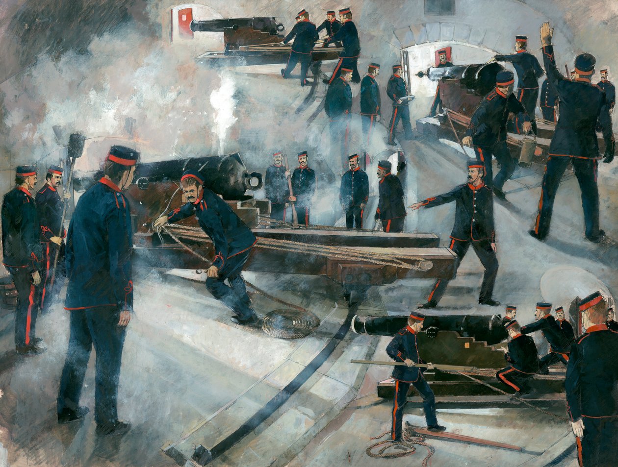 Tripulación de cañón, casamatas de Dartmouth Point Battery, Castillo de Dartmouth, finales del siglo XIX, 1990s de Ivan Lapper