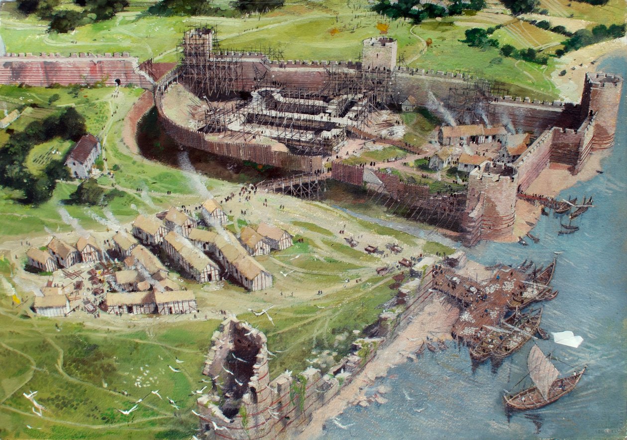 Vista reconstruida de la Torre de Londres desde el suroeste, tal y como podría haber sido en los años 1070 ó 1080, cuando la Torre Blanca se encontraba en las primeras fases de construcción. de Ivan Lapper