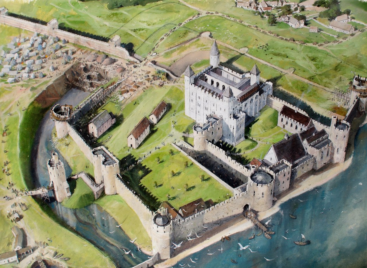 Vista reconstruida de la Torre de Londres desde el suroeste hacia 1240 de Ivan Lapper