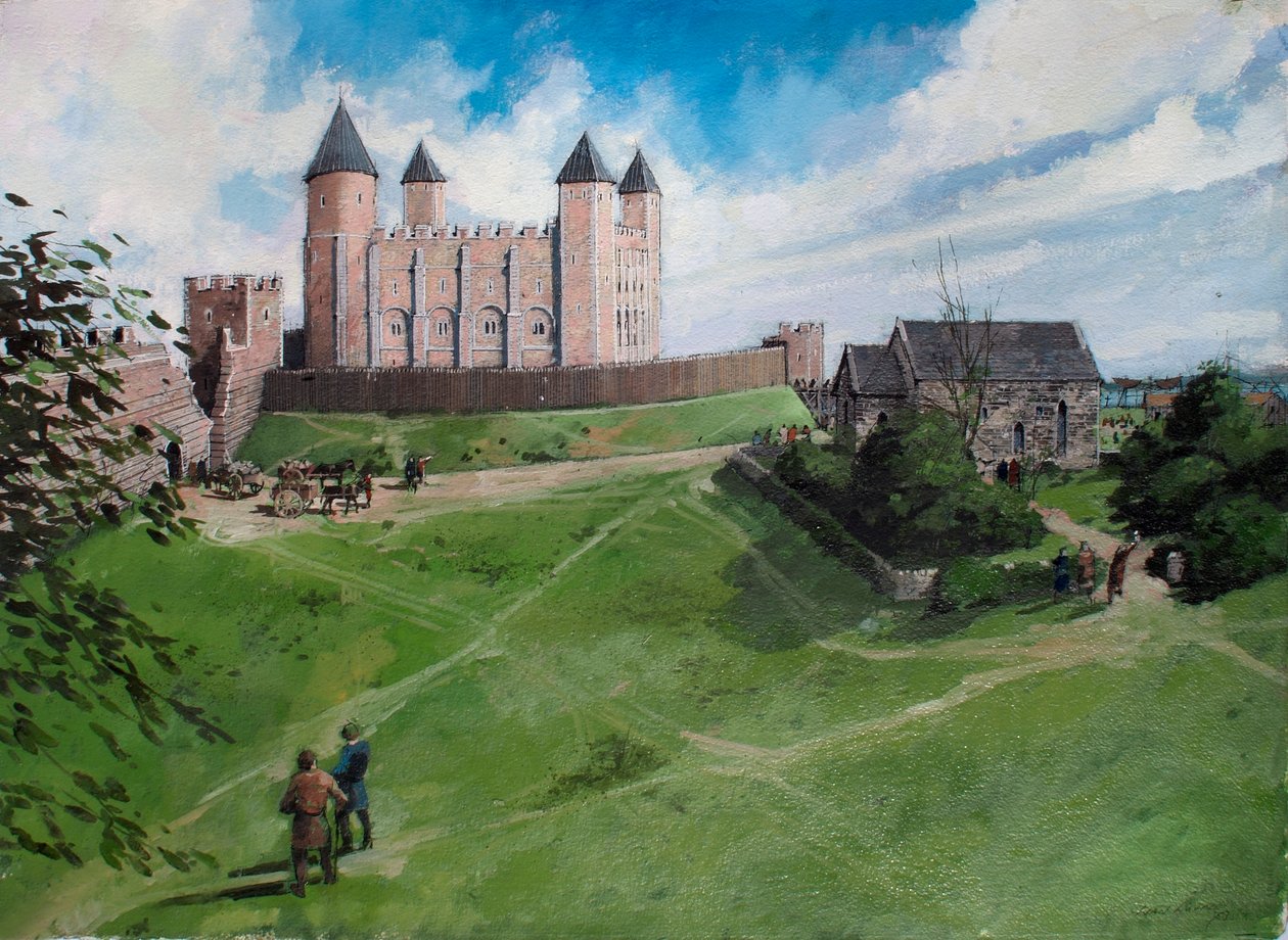 Vista reconstruida de la Torre de Londres hacia 1100 de Ivan Lapper
