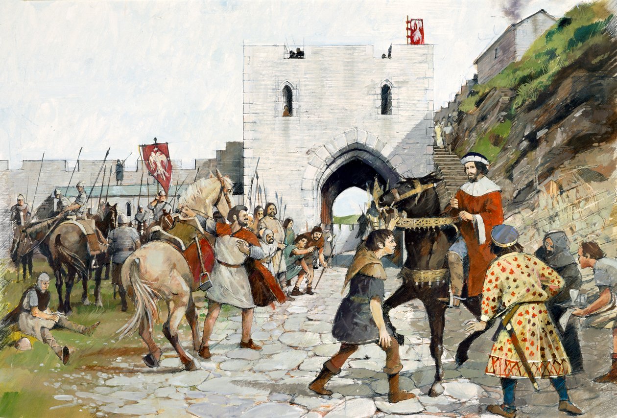 El patio medieval del castillo de Tintagel (acuarela sobre papel) de Ivan Lapper