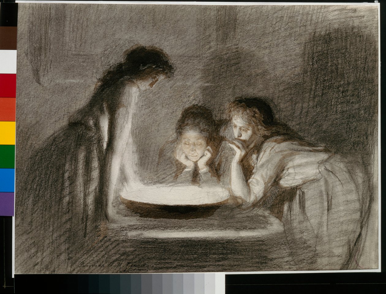 Divination la veille de Noel (Divination la veille de Noel) - Lápiz, pincel, sepia sobre papel de Ivan Nikolayevich Kramskoi (Kramskoy) (1837-1887) de Ivan Nikolaevich Kramskoy