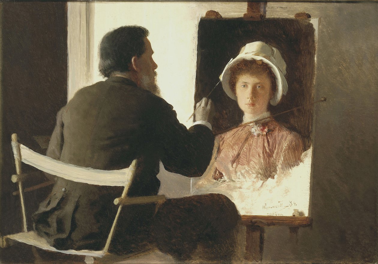 Kramskoy pintando un retrato de su hija, 1884 de Ivan Nikolaevich Kramskoy