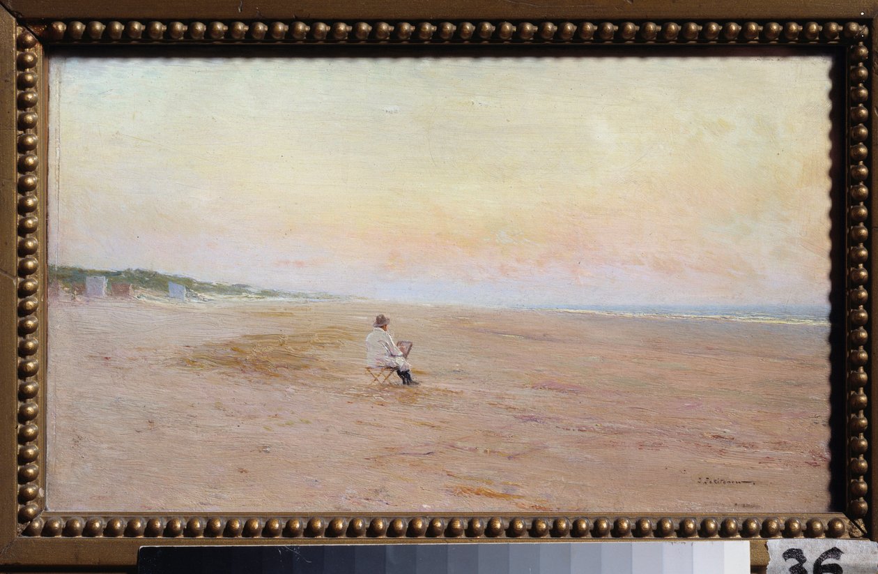 Artista en la orilla - Artista en la orilla del mar - Pintura de Ivan Pavlovich Pokhitonov (1850-1923), óleo sobre madera - Arte ruso de Ivan Pavlovich Pokhitonov