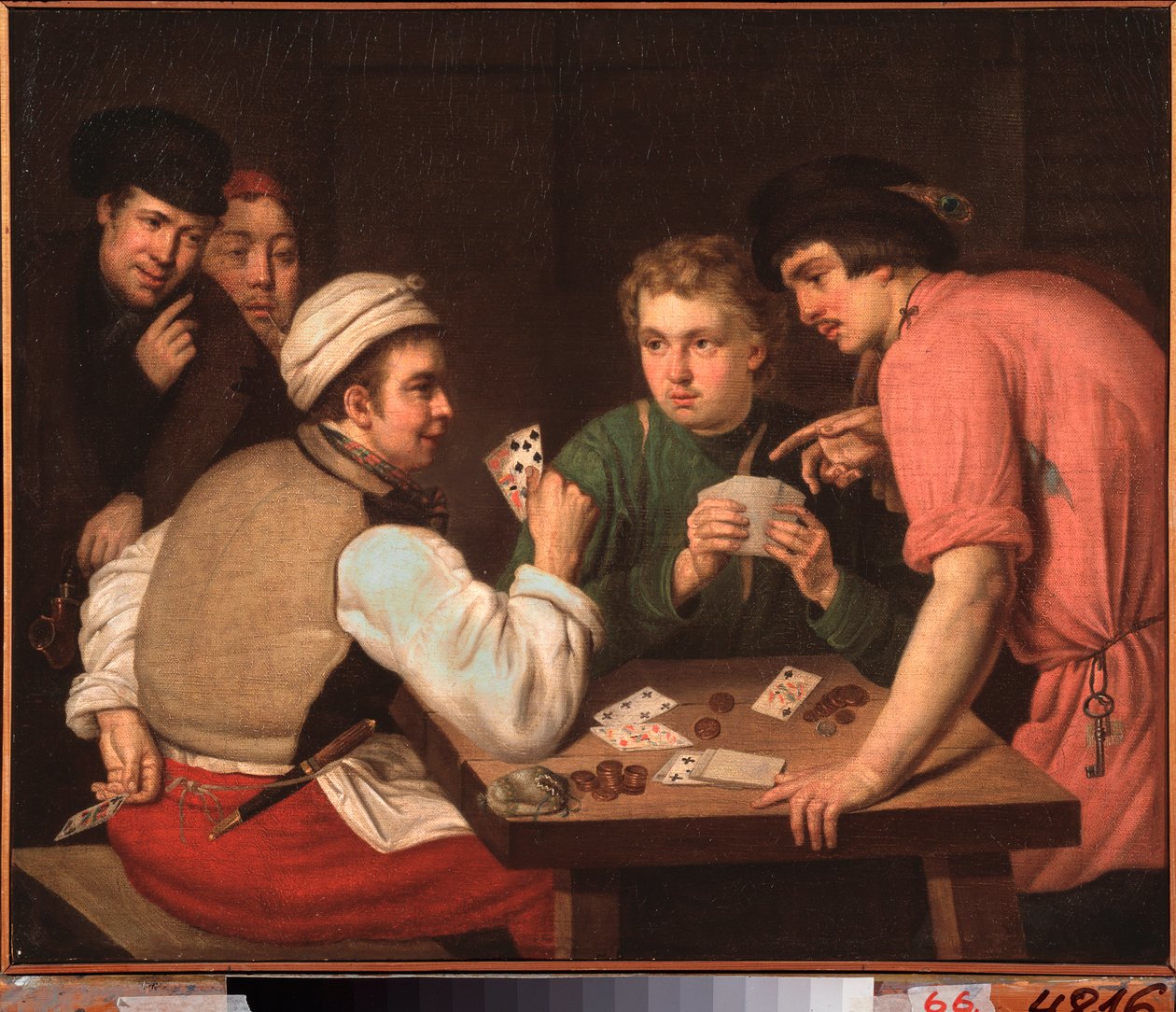 The Cardsharps - Pintura de Ivan Philippovich Tupylev (Toupylev) (1758-1821), óleo sobre lienzo de Ivan Philippovich Tupylev