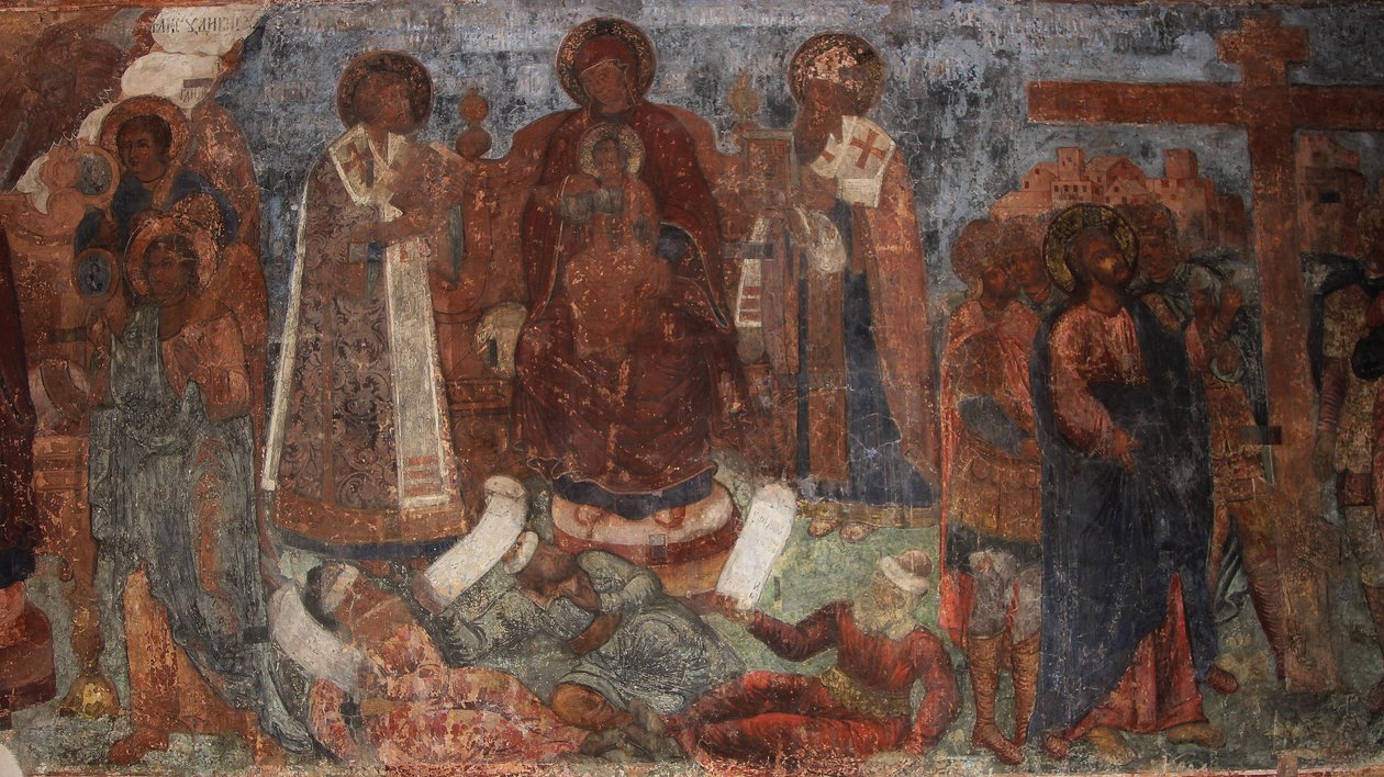 Fresco en la Catedral de Nuestra Señora del Signo, Novgorod, principios del siglo XVIII de Ivan Yakovlevich Bakhmatov