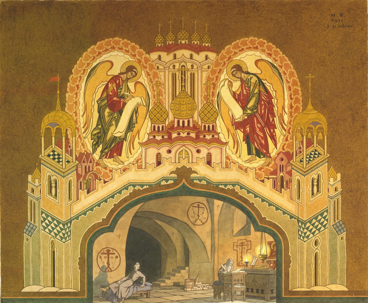 Monasterio de Chudov. Escenografía para la ópera Boris Godunov de M. Musorgsky, 1930 de Ivan Yakovlevich Bilibin