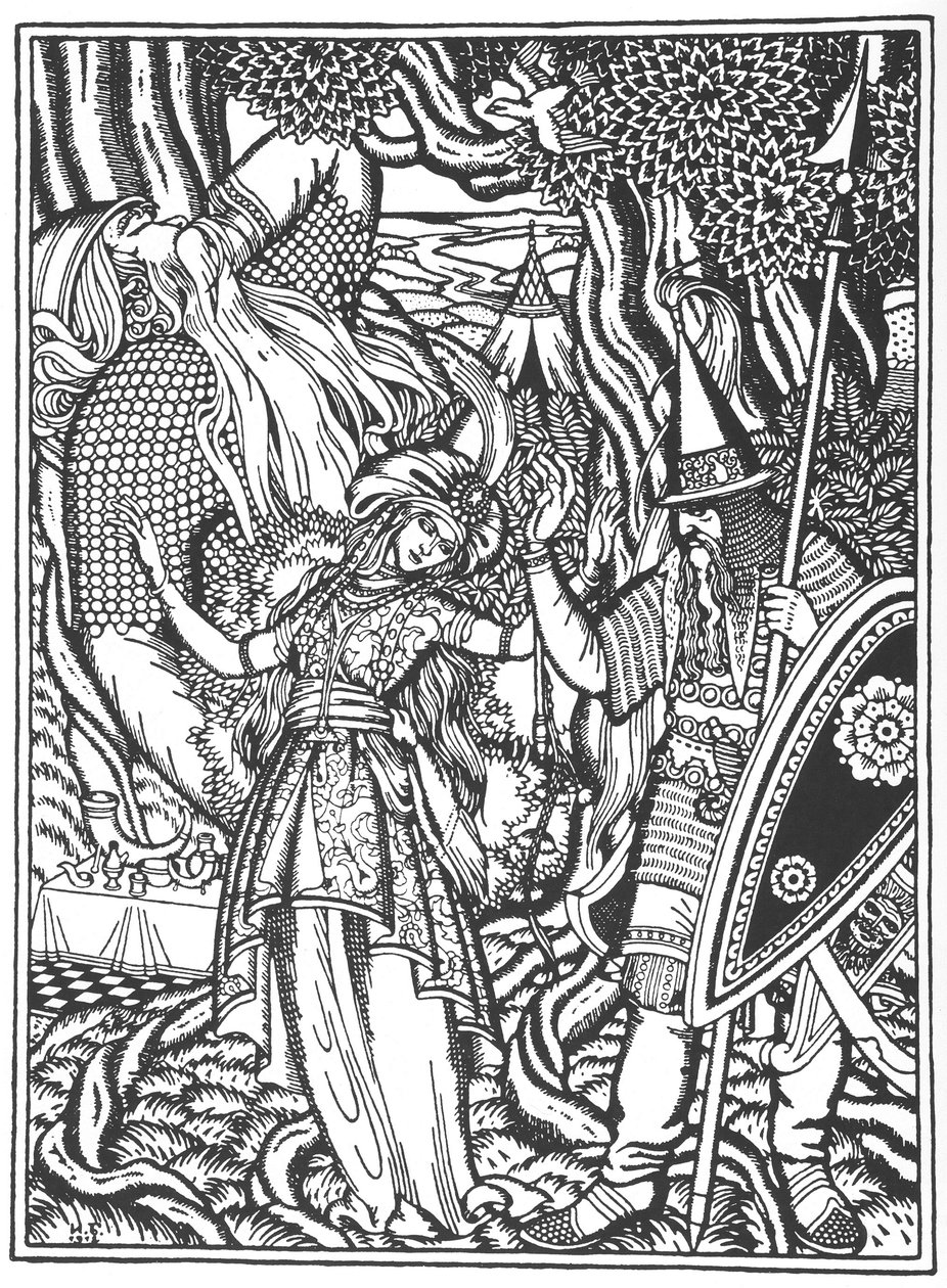 Ilya Muromets y la esposa de Svyatogor, 1912 de Ivan Yakovlevich Bilibin