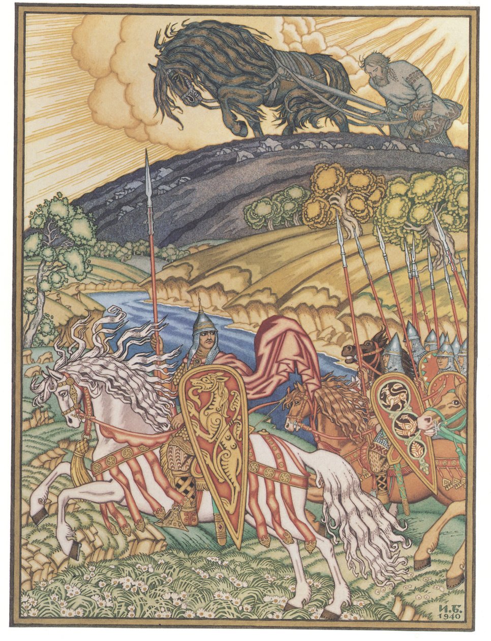 Volga Svyatoslavich y Mikula Selyaninovich, 1940 de Ivan Yakovlevich Bilibin