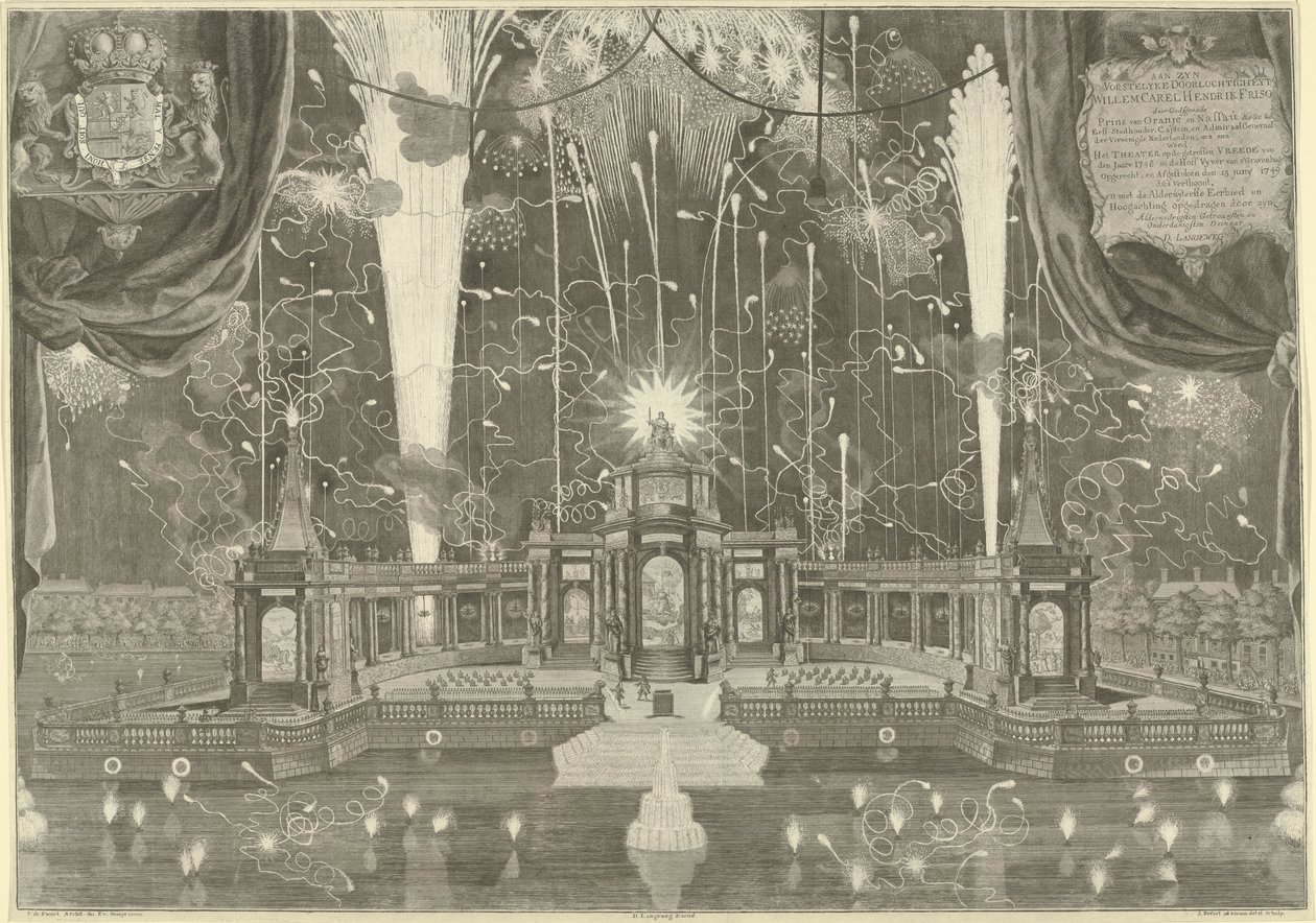 Fuegos artificiales en La Haya por la Paz de Aquisgrán, 1749 de Iven Besoet