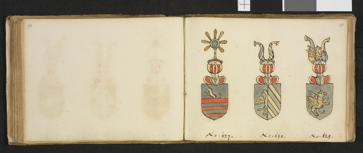 Ilustración de un archivo privado en la Biblioteca Nacional titulado Insignia quædam virorum illustrium in Norvegia quodam habitantium de Iver Nielssøn Hirtzholm de Iver Hirtzholm