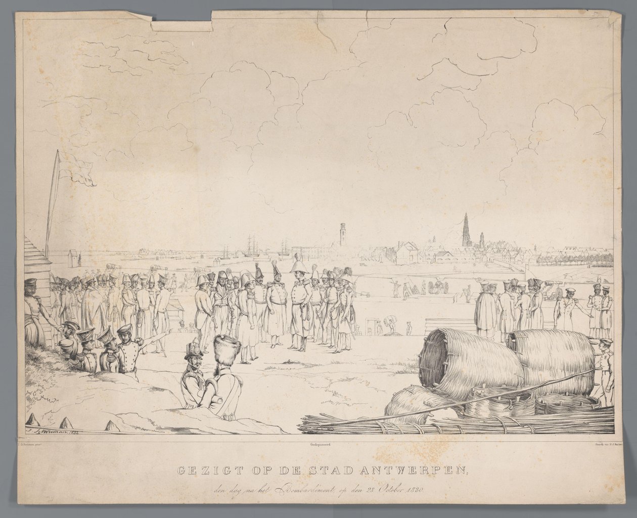 Vista de la ciudad de Amberes el día después del Bombardeo, el 28 de octubre de 1830 (título sobre objeto) de Izaak Schouman