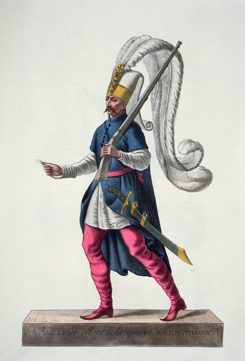 Un jenízaro turco yendo a la guerra con el traje del siglo XVI, de 