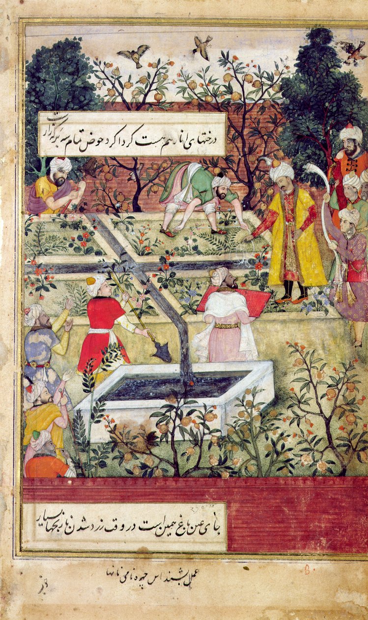 Emperador Babur (c.1494-1530) inspeccionando la creación de un Jardín en Kabul, c.1600 de J. Dorman