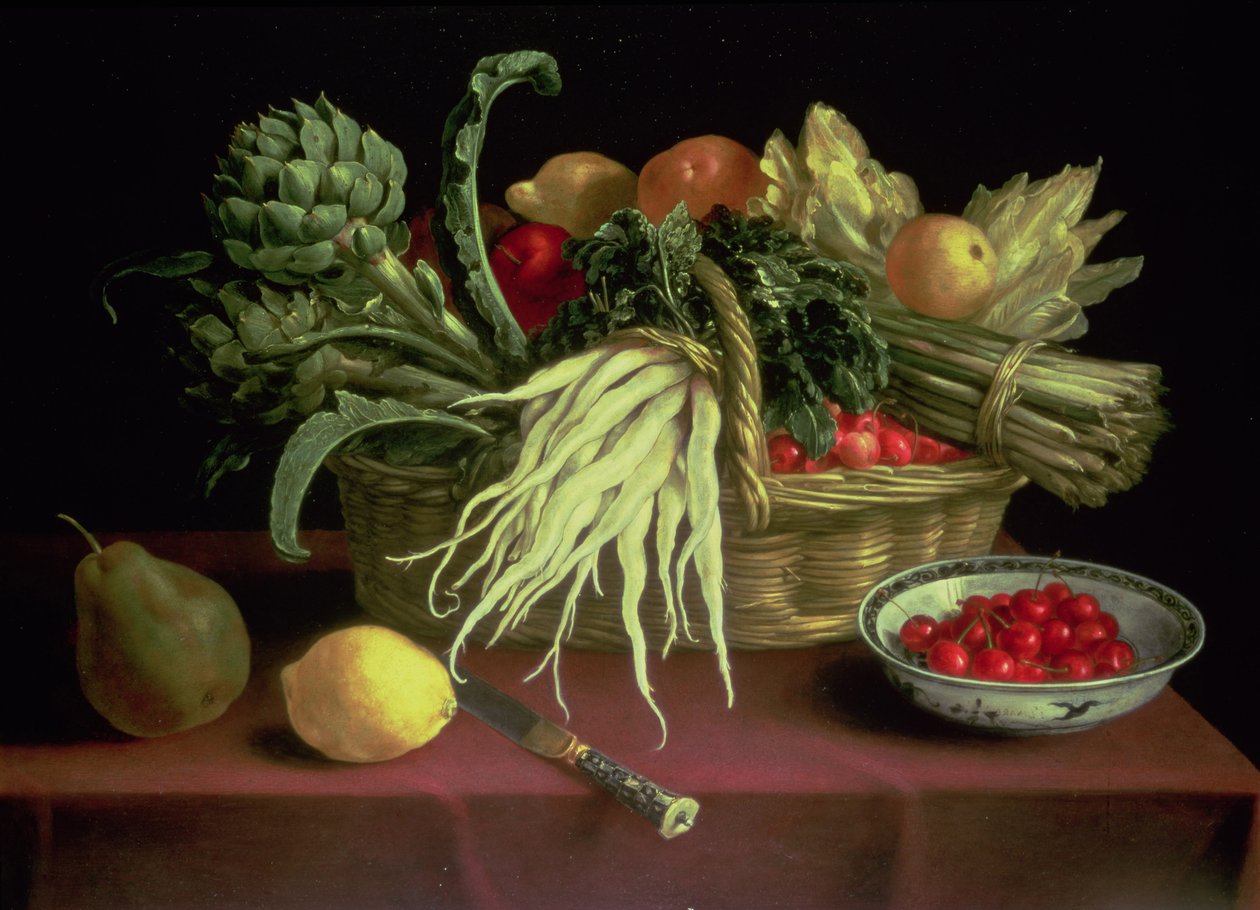Naturaleza muerta de frutas y verduras de J. Linnard