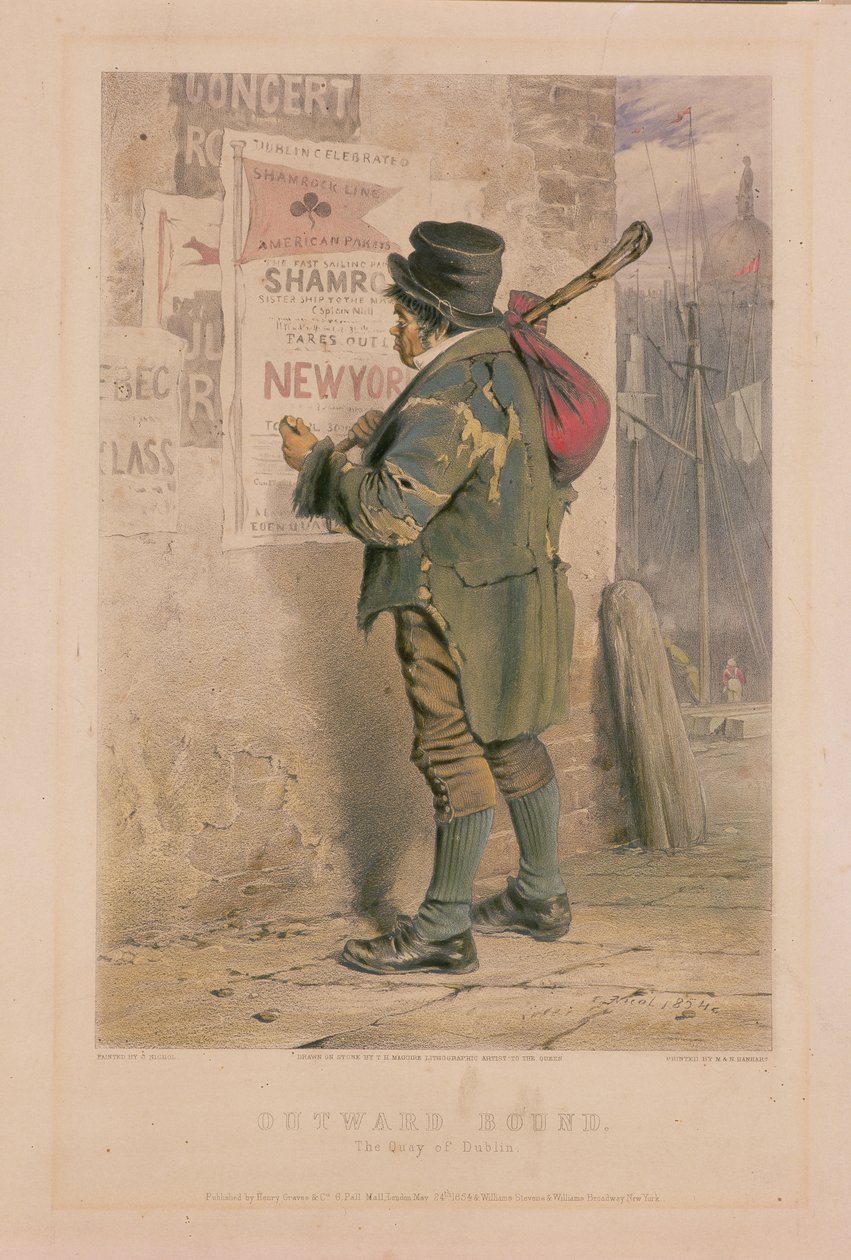 Hacia el exterior, el muelle de Dublín, grabado por T.H. Maguire, 1854 de J Nicol