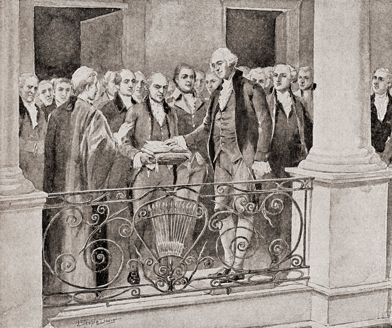 La primera inauguración de George Washington, 30 de abril de 1789, de La Historia de Nuestro País, publicado en 1905 de J. Steeple Davis